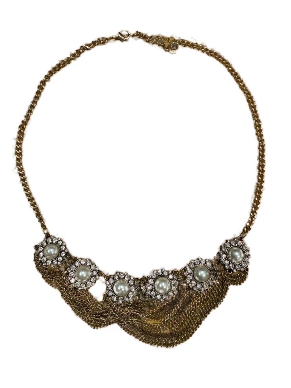 Simply Vera Wang NWOT Gold Pearl & Rhinestone Statement Necklace
